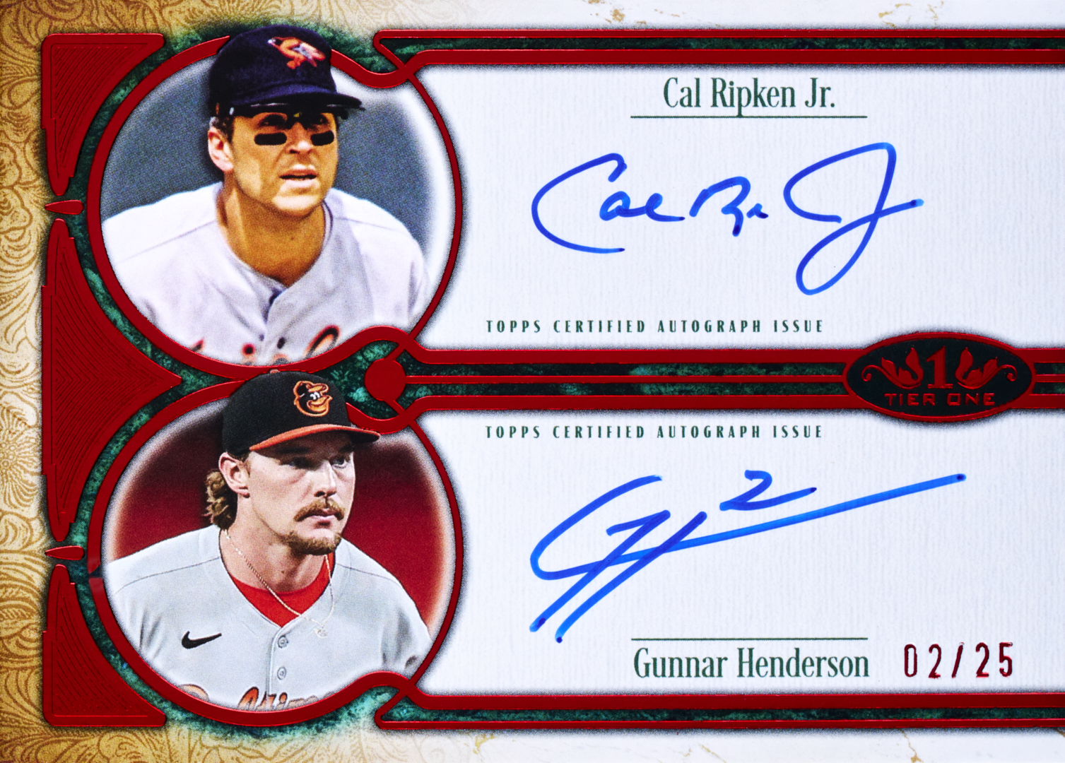 2026_Topps_TierOne_Baseball_DualAuto_RedFoil_CalRipkenJr_GunnarHenderson_FR.jpg